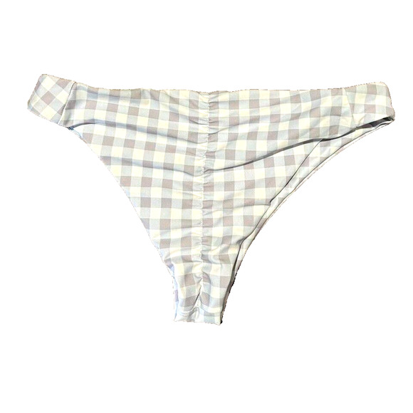 Swim Bottoms Medium Women's White and Blue Bikinis plaid gray scrunched bottom - Picture 2 of 2